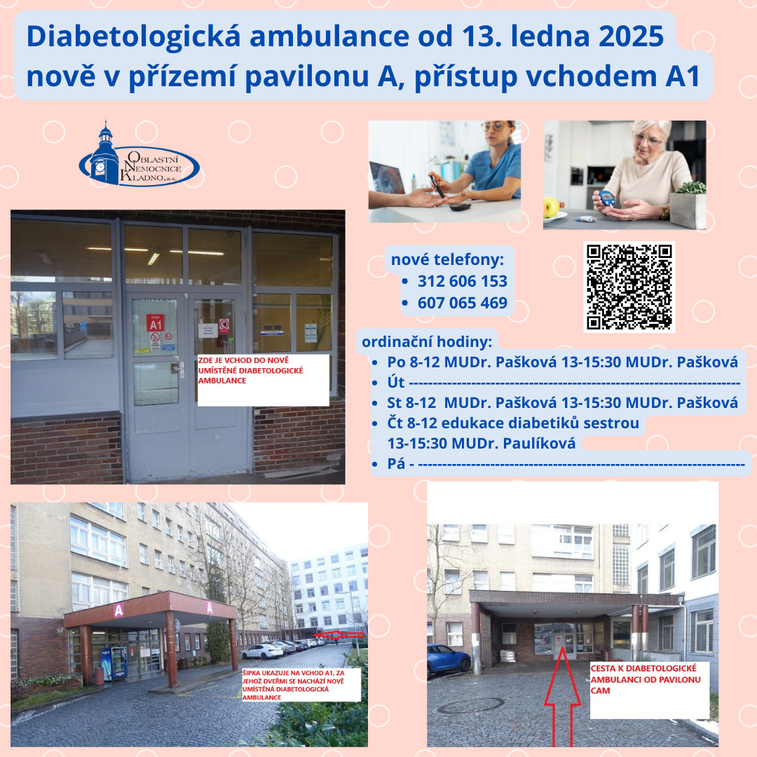 diabetologická ambulance od 13. ledna 2025 nově v přízemí pavilonu a přístup vchodem a1