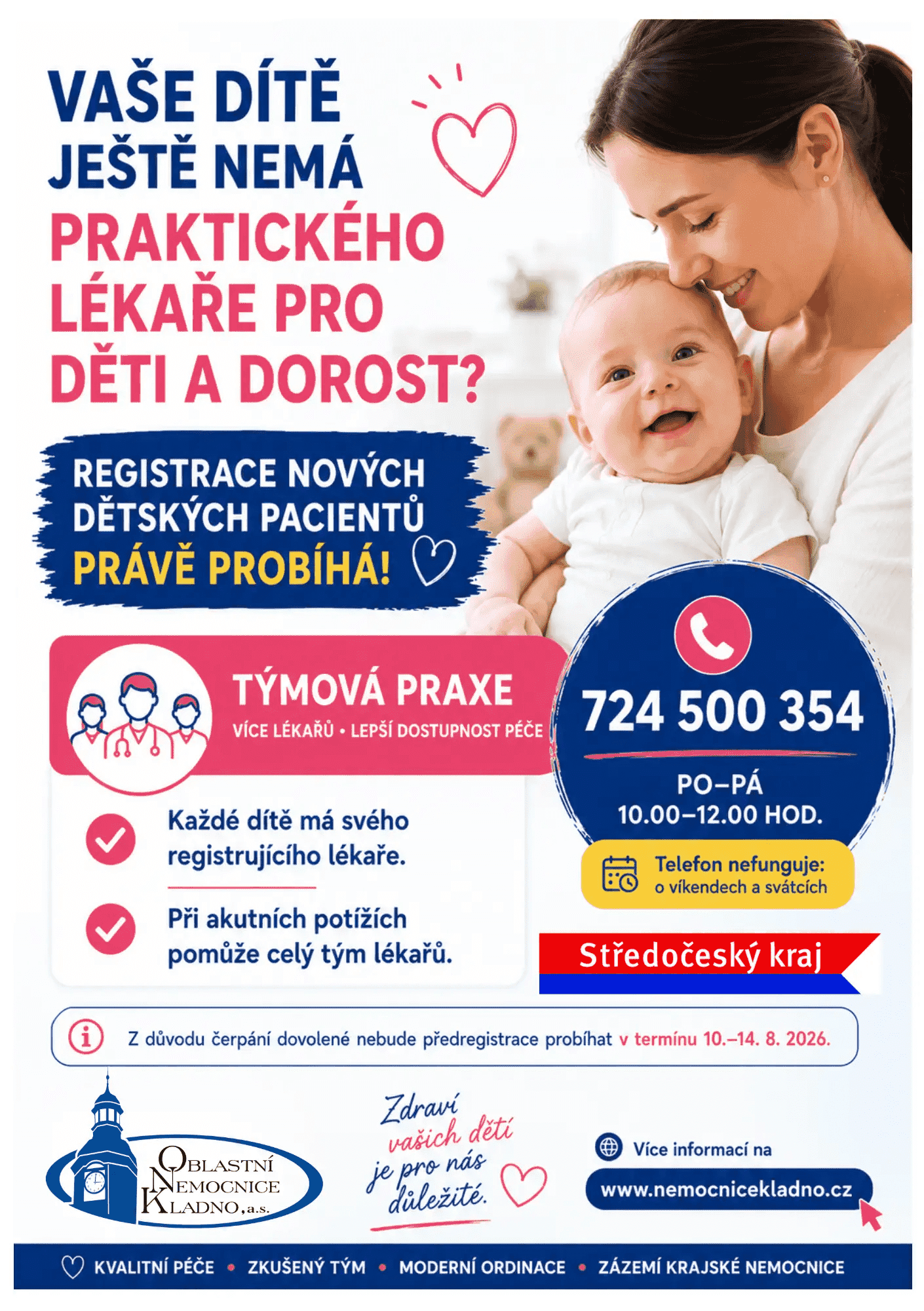 Konec čekání pro stovky rodin.  Oblastní nemocnice Kladno otevírá registraci nových dětských pacientů