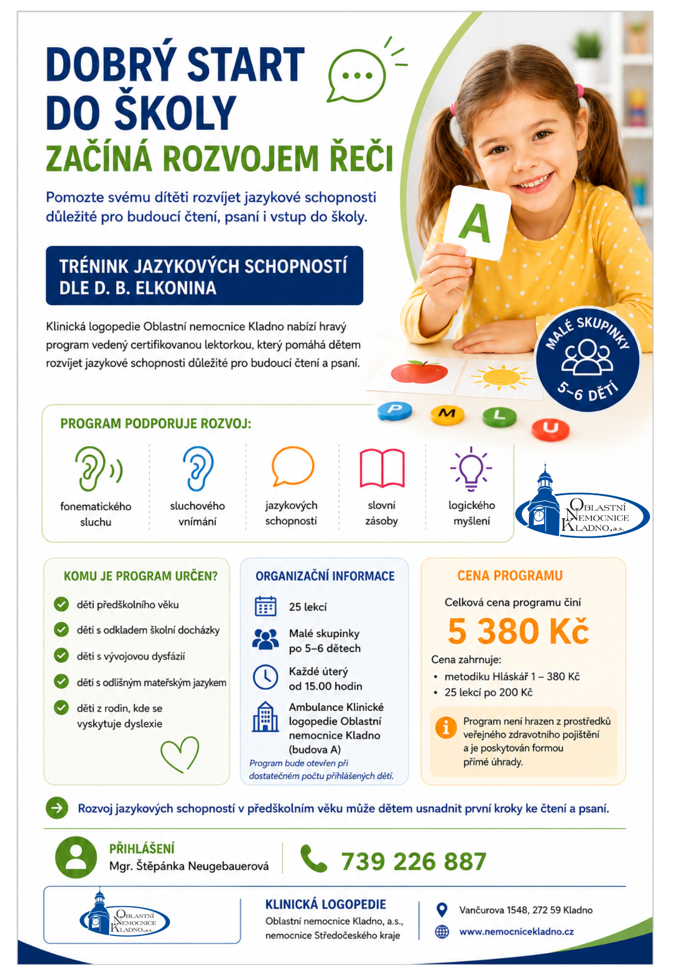 leták logopedie trenink jazyk schopnosti dle D.B.Elkonina deti